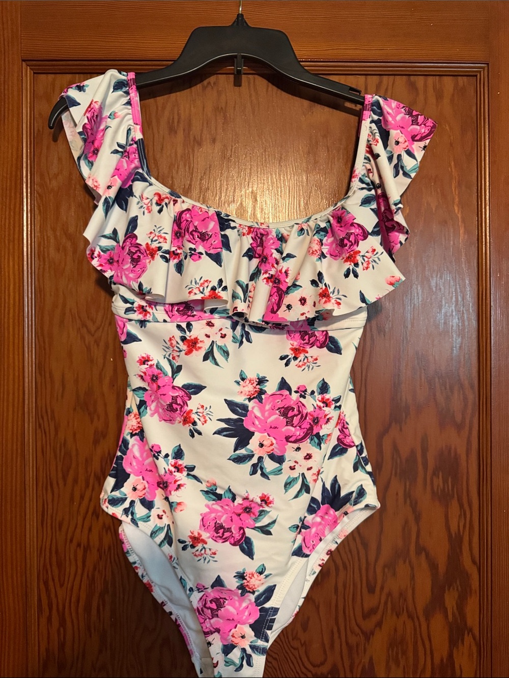Teens Floral Ruffle One-Piece Swimsuit - White & Pink